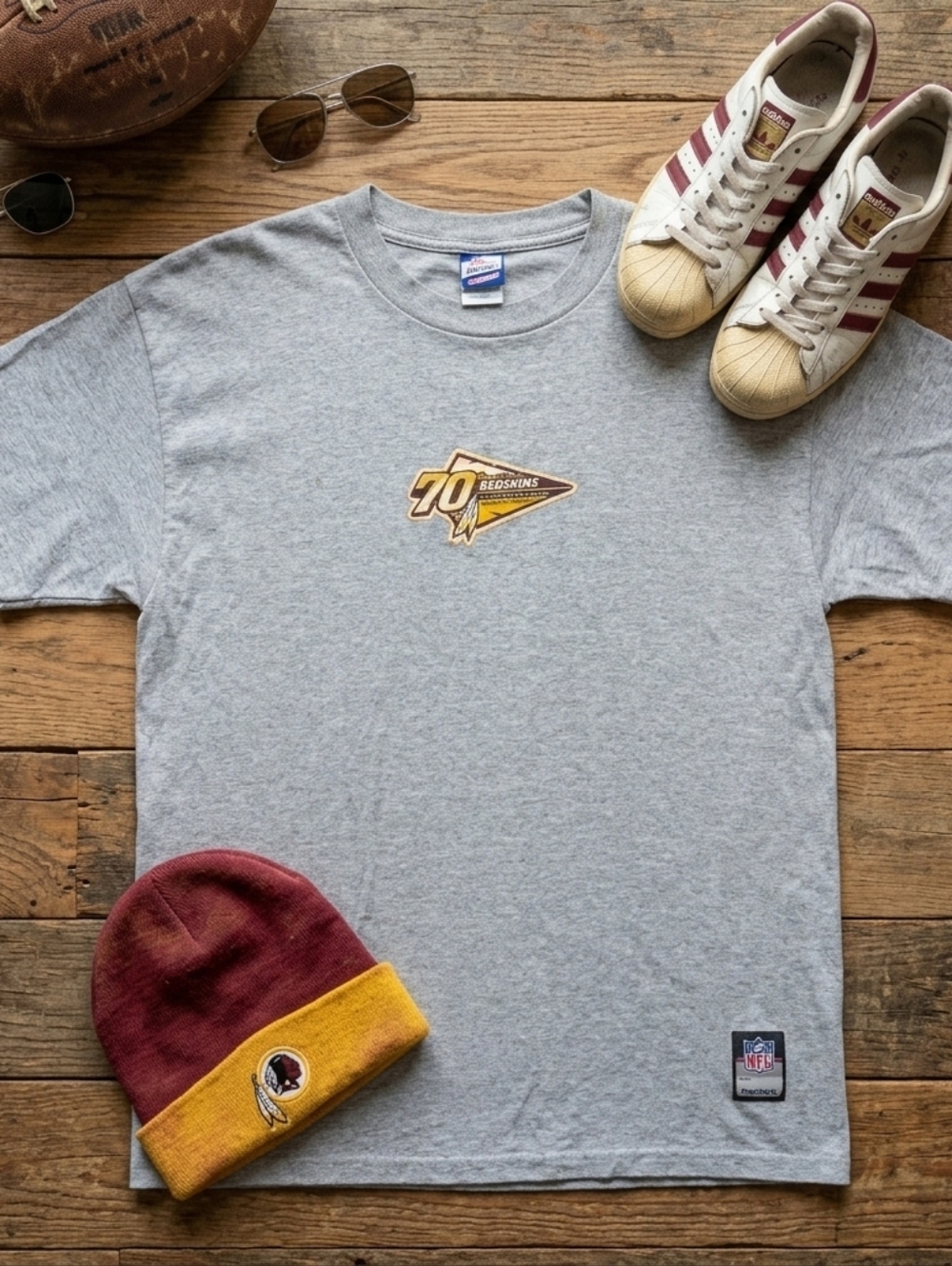 Reebok XL Vintage NFL Washington‎ Redskins 70th Anniversary T-Shirt Gray Sporty